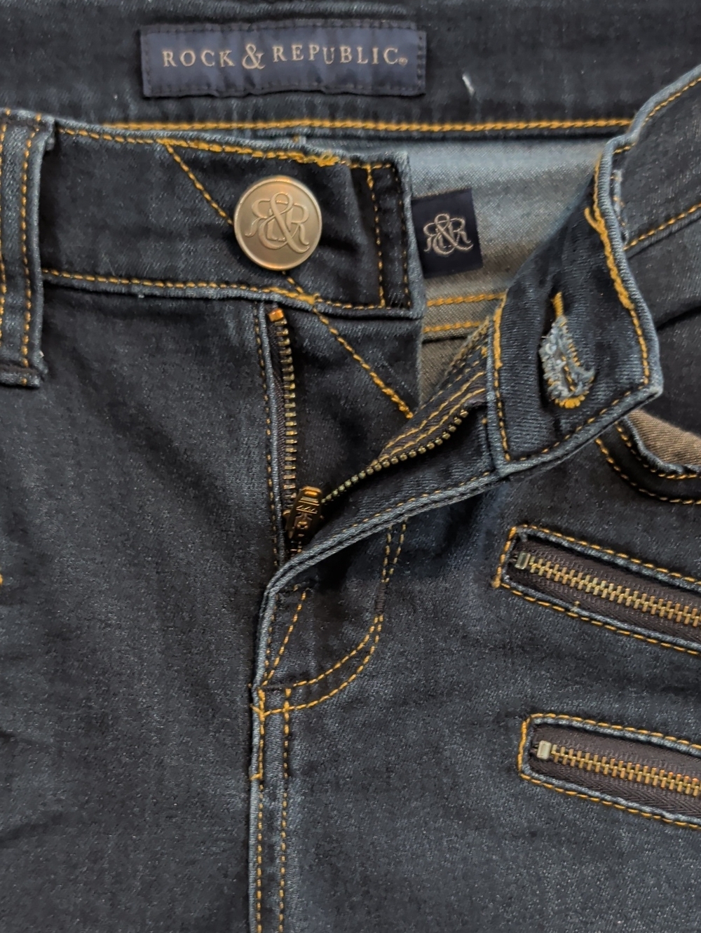 Rock & Republic Dark Indigo Skinny Jeans w/ Moto Zippers - Size 8 M - Picture 5 of 7